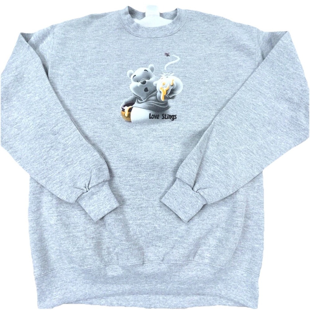 Vintage Winnie The Pooh Sweatshirt Men Medium Gray Crew Neck Sweater Disney Y2K